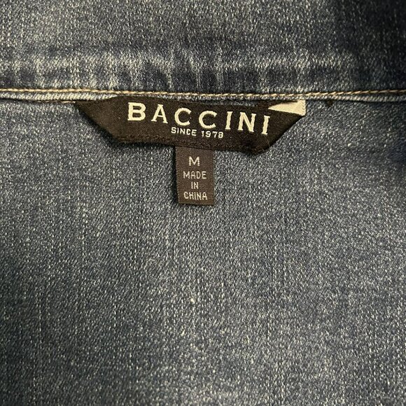 Baccini Vintage Classic Faded Denim Jean Jacket Fray Hem Uneven Cut Lt Wash Med - Picture 3 of 10